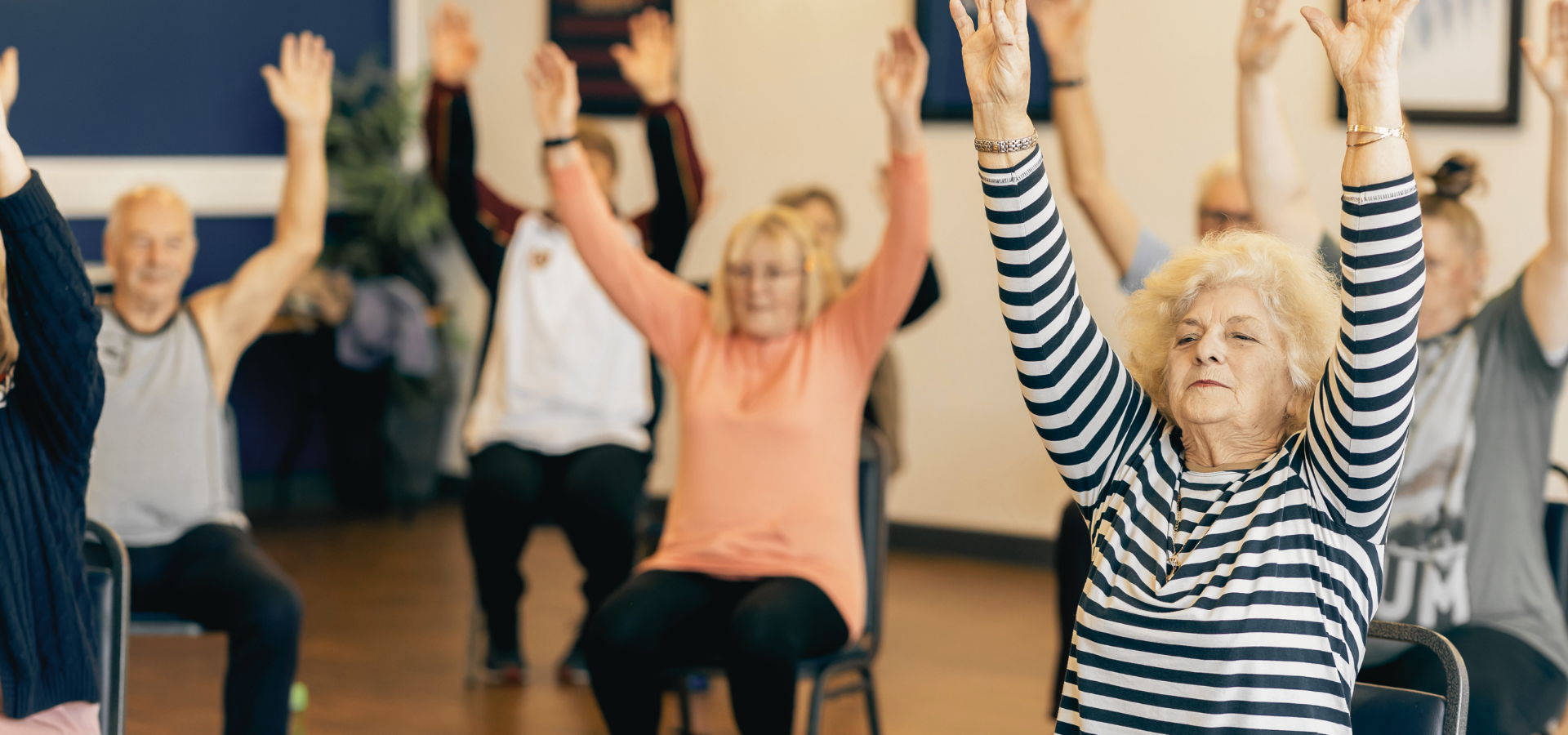 Older adults staying active in an exercise class
