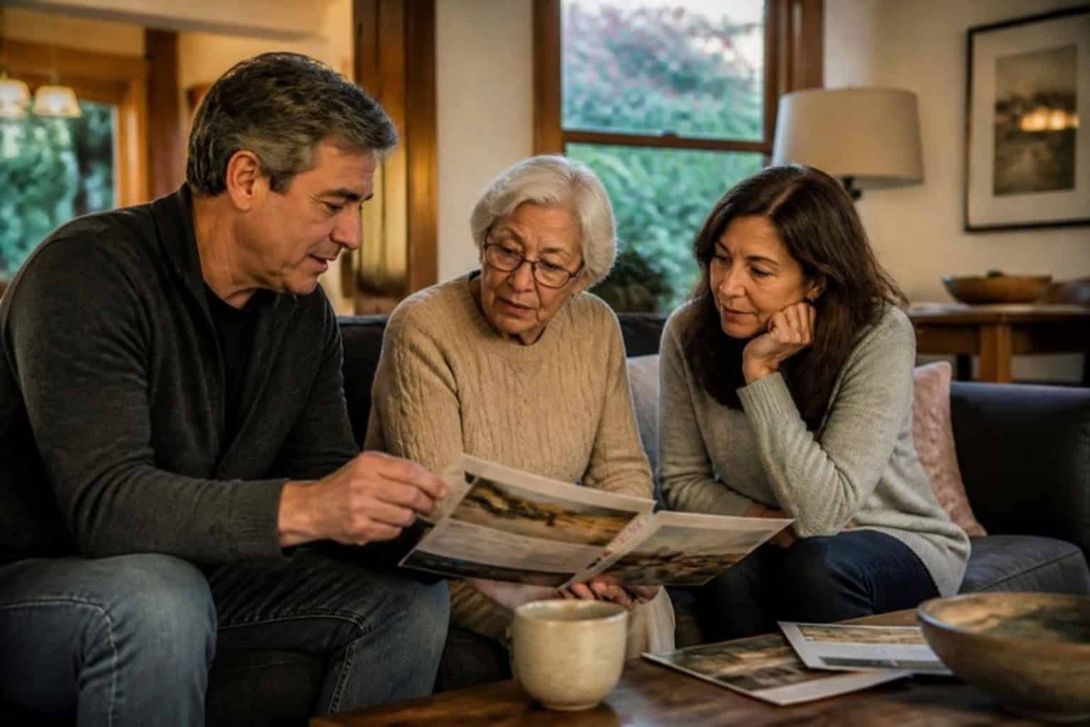 A family going through care home options at home with a Neighborly advisor